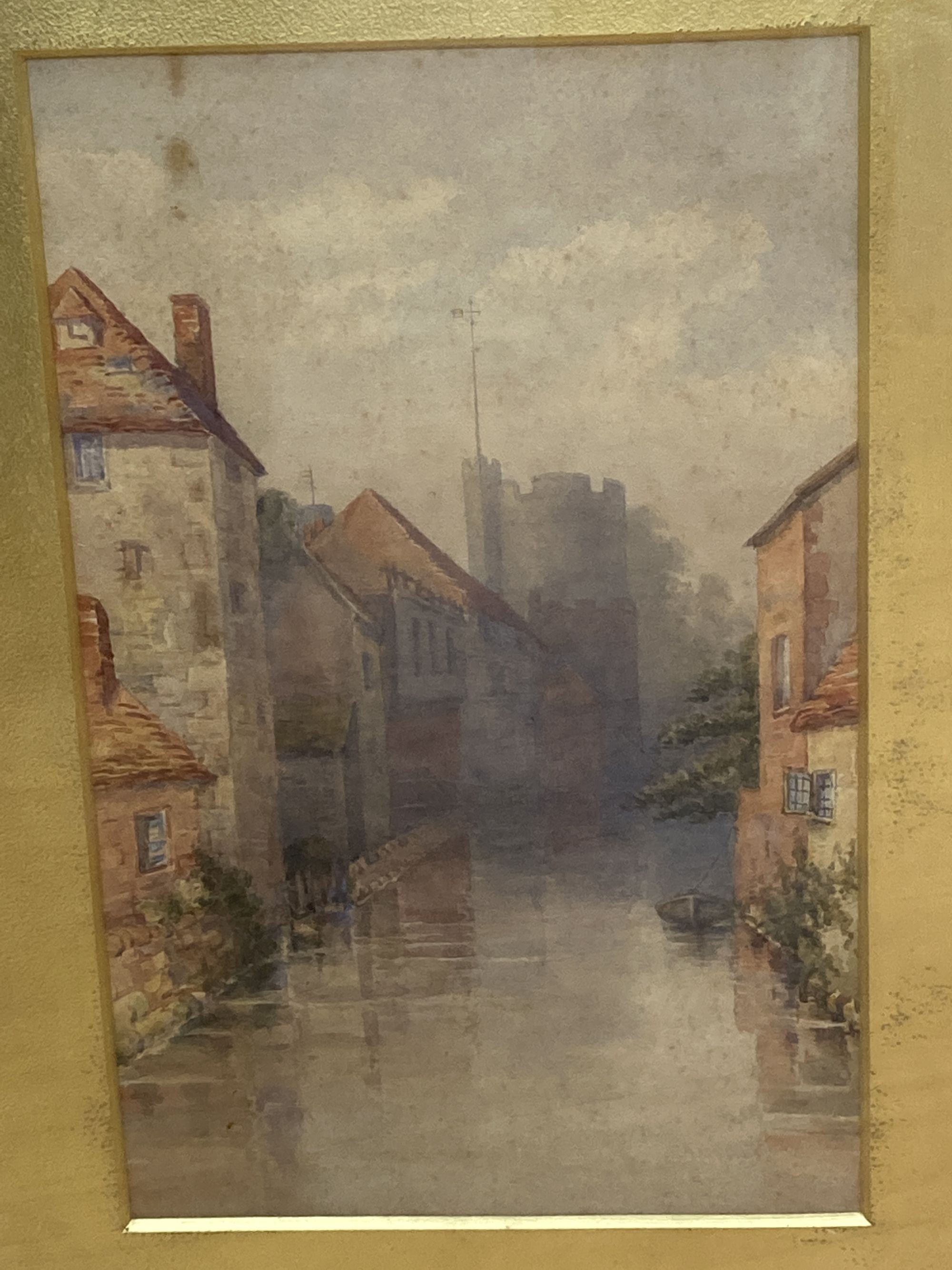 English School c.1900, two watercolours, Westgate Tower, River Stour, Canterbury, and St Leonards Church, Hythe, Kent, 40 x 25cm and